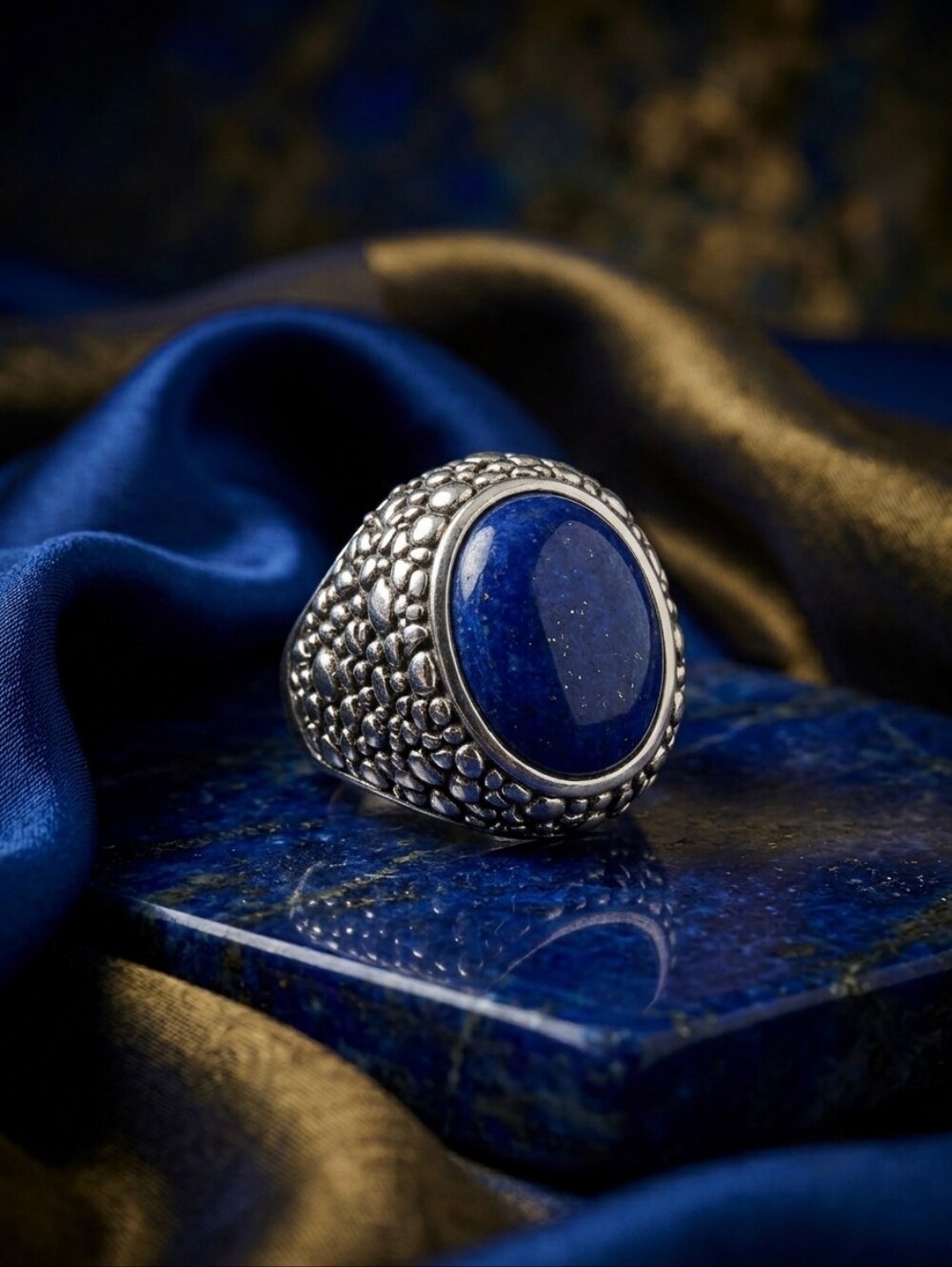 Whitney Kelly Lapis Lazuli Sterling Silver Textured Caviar Dome Ring Size 7